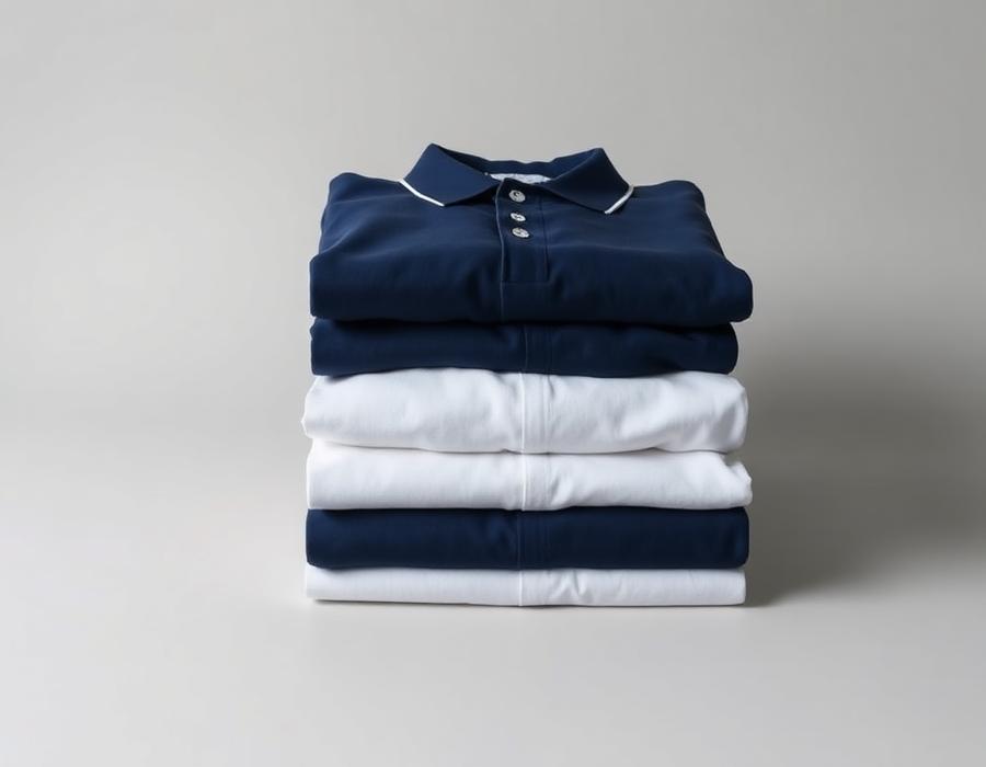 Folded corporate polo shirts and t-shirts